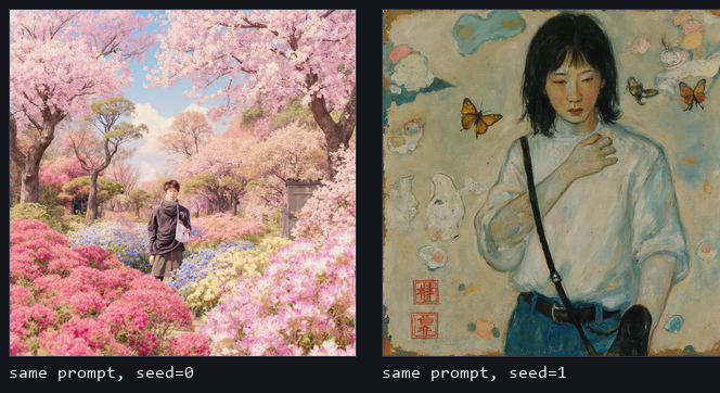 seed 对比：同提示词 seed=0 vs seed=1